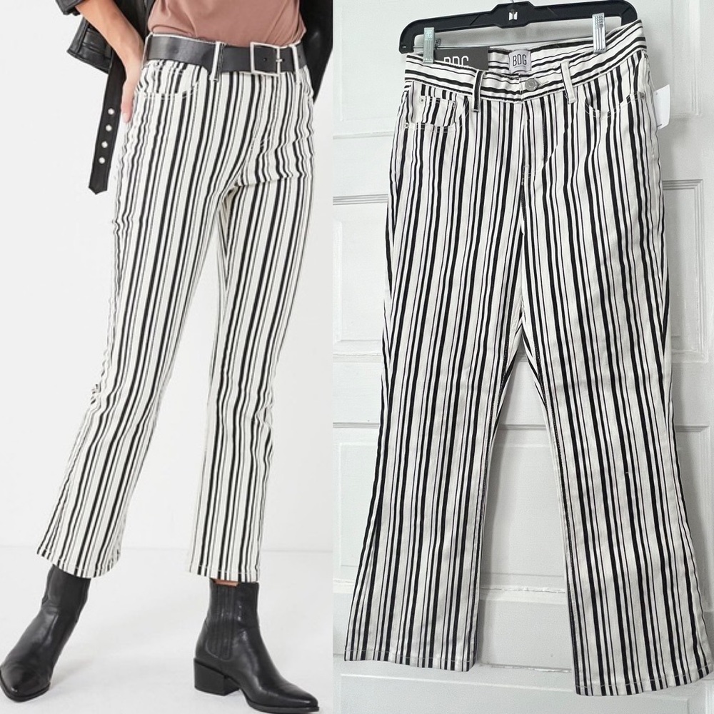 BDG kick flare high rise cropped 27 black white striped new nwt